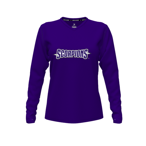 [FTLVCFPP-FYXS-LOGO1] Decker Comfort T-Shirt (Female Youth XS, Purple, V Neck, Logo 1, Long Sleeve)